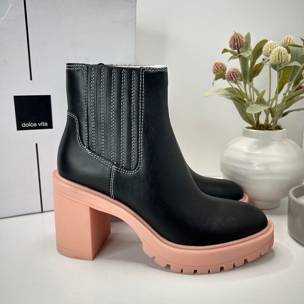 Dolce Vita Caster H20 Waterproof Leather Booties Black/Pink Women 9.5 Tried On